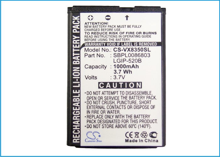Replacement Battery for LG AX310 – Mobile, SmartPhone – 800mAh / 2.96Wh / 3.7V