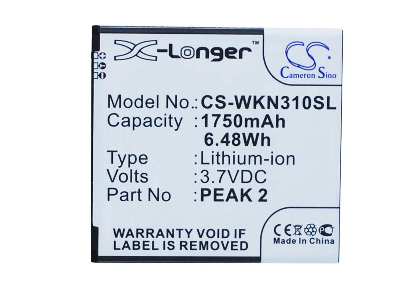 Replacement Battery for Wiko Cink Peax – Mobile, SmartPhone – 1750mAh / 6.48Wh / 3.7V