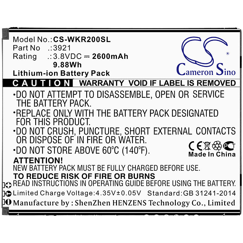 Replacement Battery for Wiko ROBBY 2 – Mobile, SmartPhone – 2600mAh / 9.88Wh / 3.8V