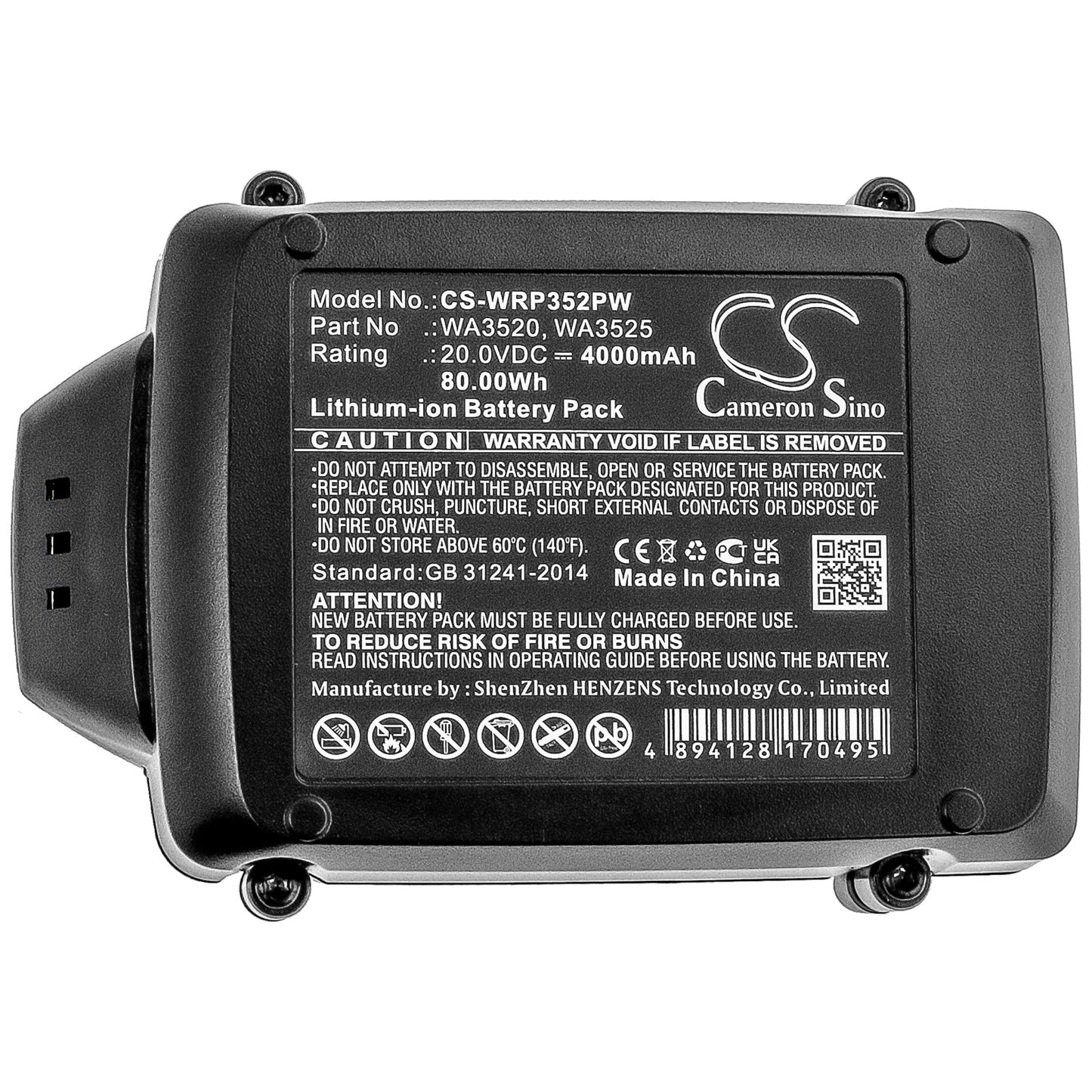Replacement Battery for Worx 20V 1/2" Cordless Drill/Driver – Power Tools – 4000mAh / 80.00Wh / 20.0V
