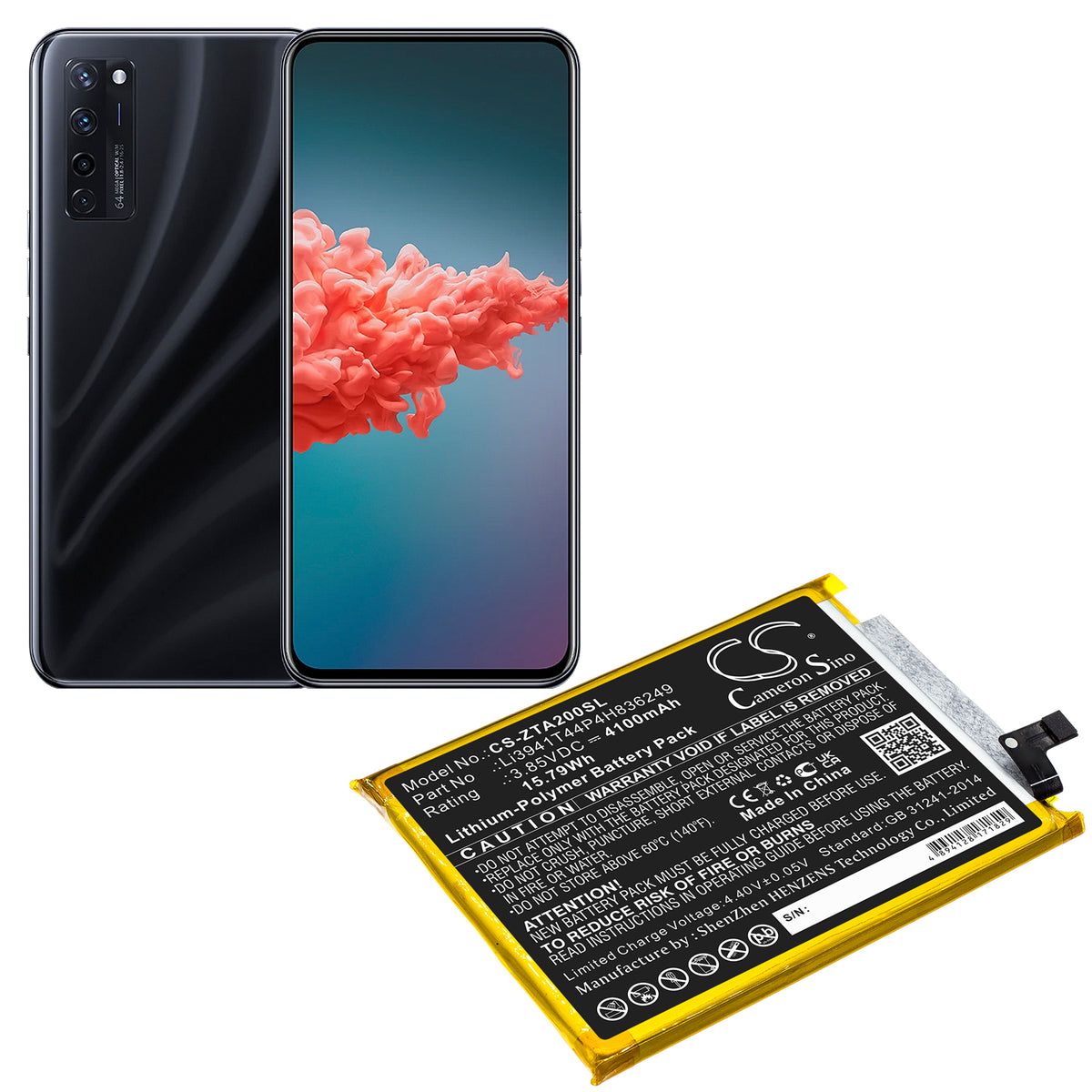 Replacement Battery for ZTE Axon 20 5G – Mobile, SmartPhone – 4100mAh / 3.85V