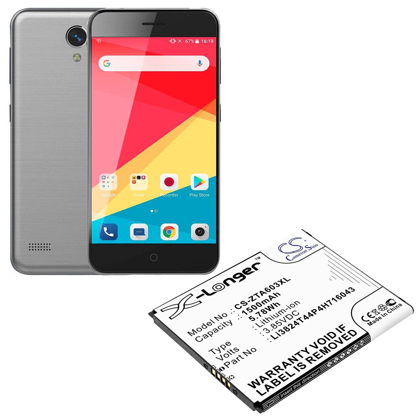 Replacement Battery for ZTE Blade A520 – Mobile, SmartPhone – 1500mAh / 3.85V - image 4