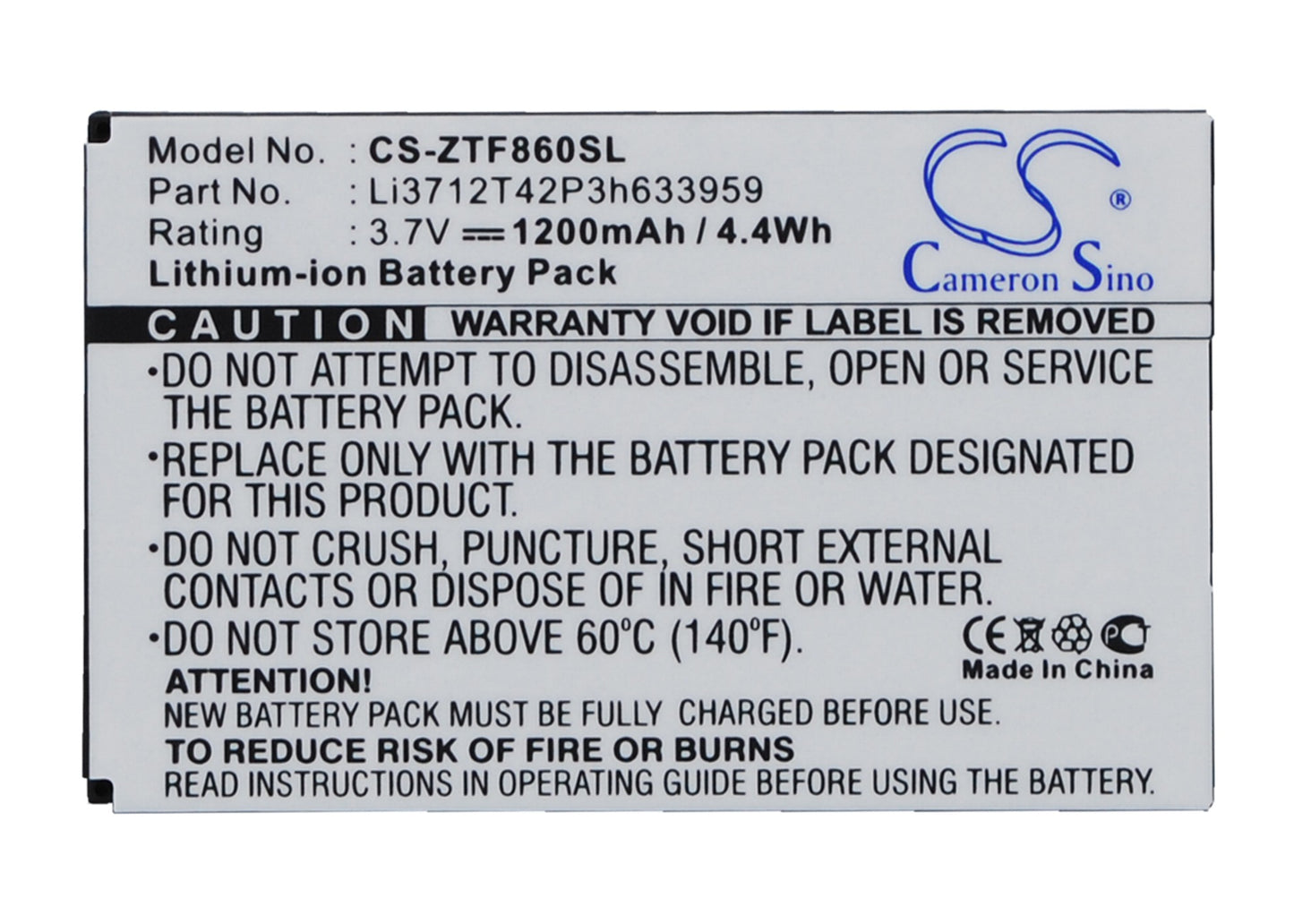 Replacement Battery for Telstra | ZTE E700 F860 F868 F866 – Mobile, SmartPhone – 1200mAh / 3.7V - image 1