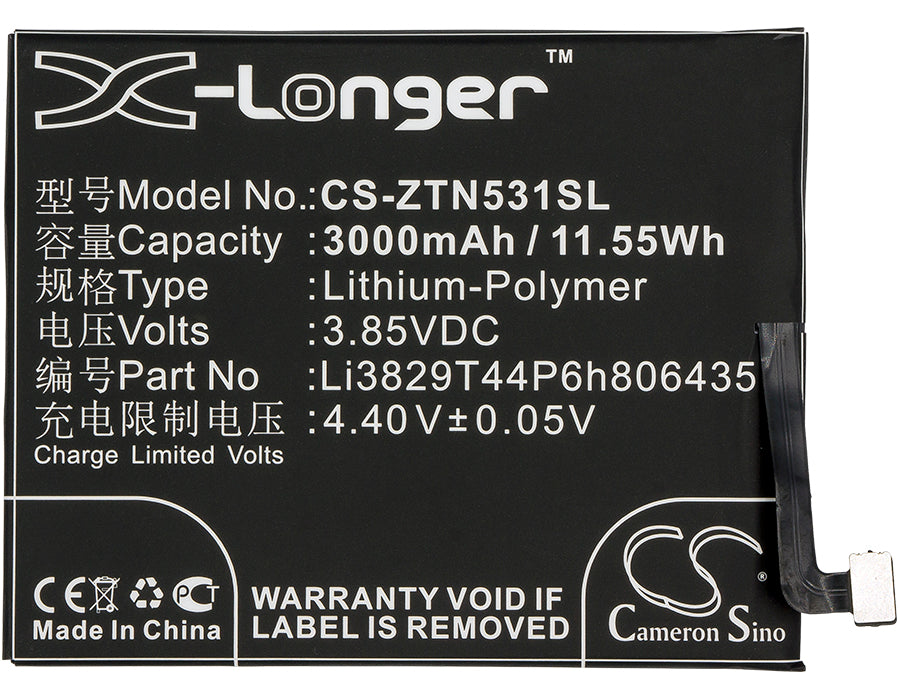 Replacement Battery for Nubia NX531 – Mobile, SmartPhone – 3000mAh / 11.55Wh / 3.85V