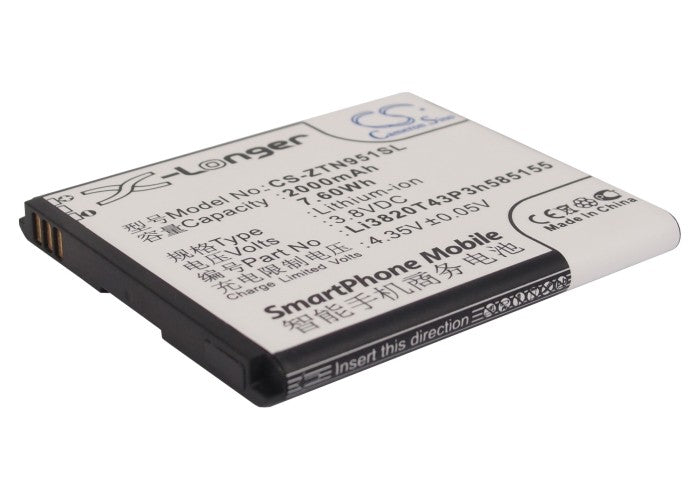 Replacement Battery for Straight Talk | ZTE | Cricket | AT&T | TRAFCONE | NET10 | BoostMobile Solar – Mobile, SmartPhone – 2000mAh / 3.8V - image 1