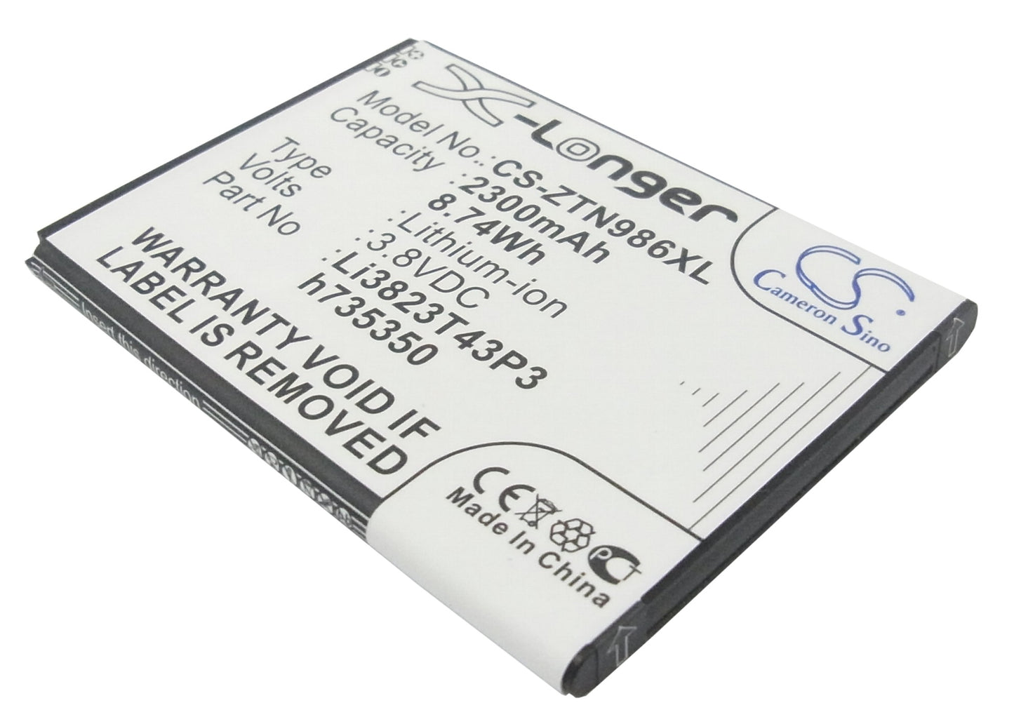 Replacement Battery for ZTE | T-Mobile | AT&T | Tegra | BoostMobile | Allstar N986 – Mobile, SmartPhone – 2300mAh / 3.8V - image 1