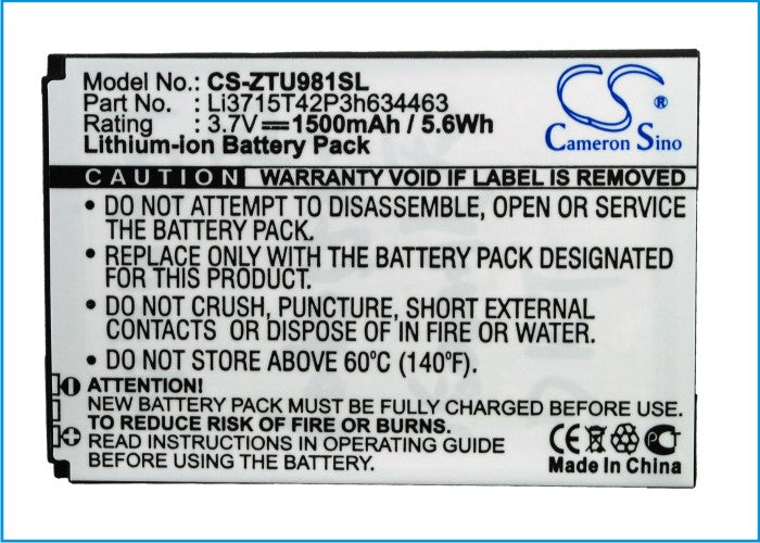 Replacement Battery for ZTE U981 – Mobile, SmartPhone – 1500mAh / 3.7V - image 5