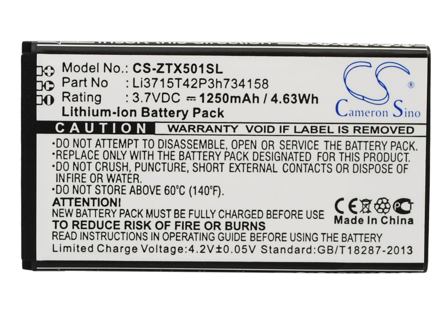 Replacement Battery for ZTE X500M – Mobile, SmartPhone – 1250mAh / 3.7V - image 1