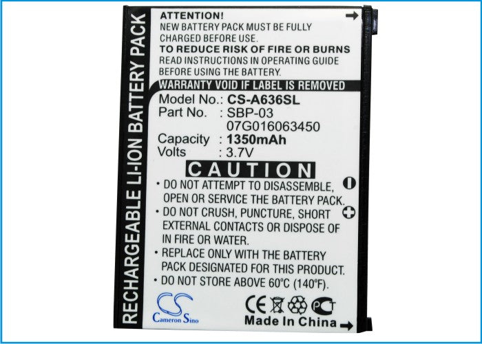 Replacement Battery for Asus  Mypal A630 – GPS, Navigator – 1350mAh / 5.00Wh / 3.7V