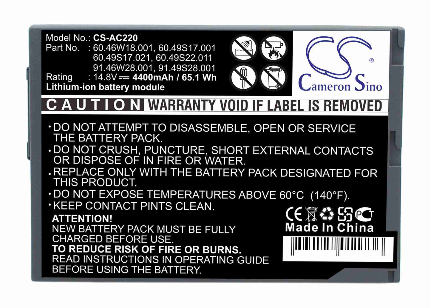 Replacement Battery for Acer TravelMate 220 – Notebook, Laptop – 4400mAh / 14.8V - image 1