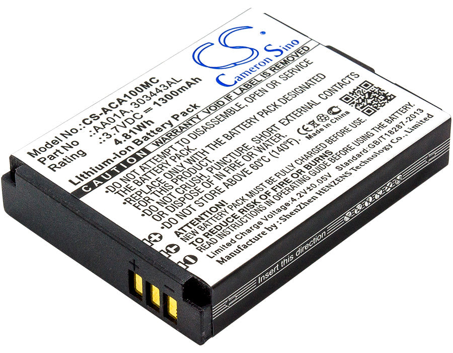 Replacement Battery for ACTIVEON  CX GOLD – Camera – 1300mAh / 4.81Wh / 3.7V