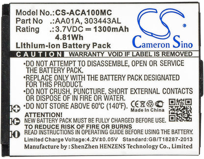 Replacement Battery for ACTIVEON  CX GOLD – Camera – 1300mAh / 4.81Wh / 3.7V