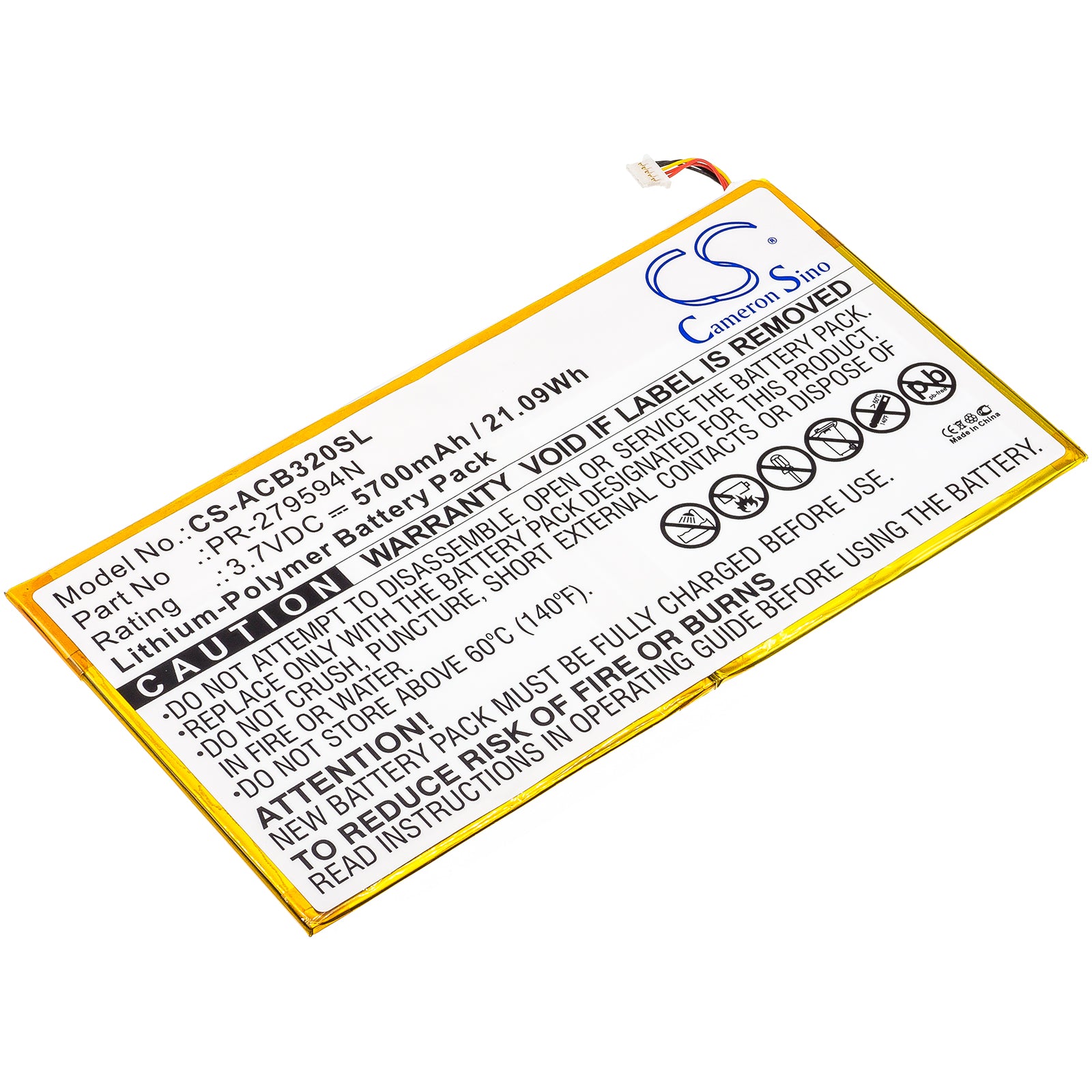 Replacement Battery for Acer Iconia One 10 B3-A20 – Tablet – 5700mAh / 3.7V - image 1