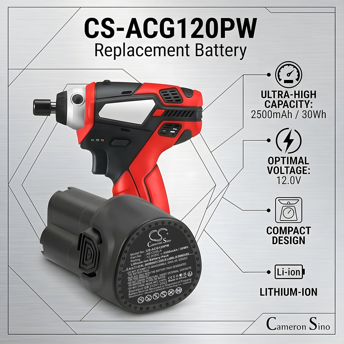 Replacement Battery for ACDelco ARS1212A1PFG – Power Tool – 2500mAh / 12.0V
