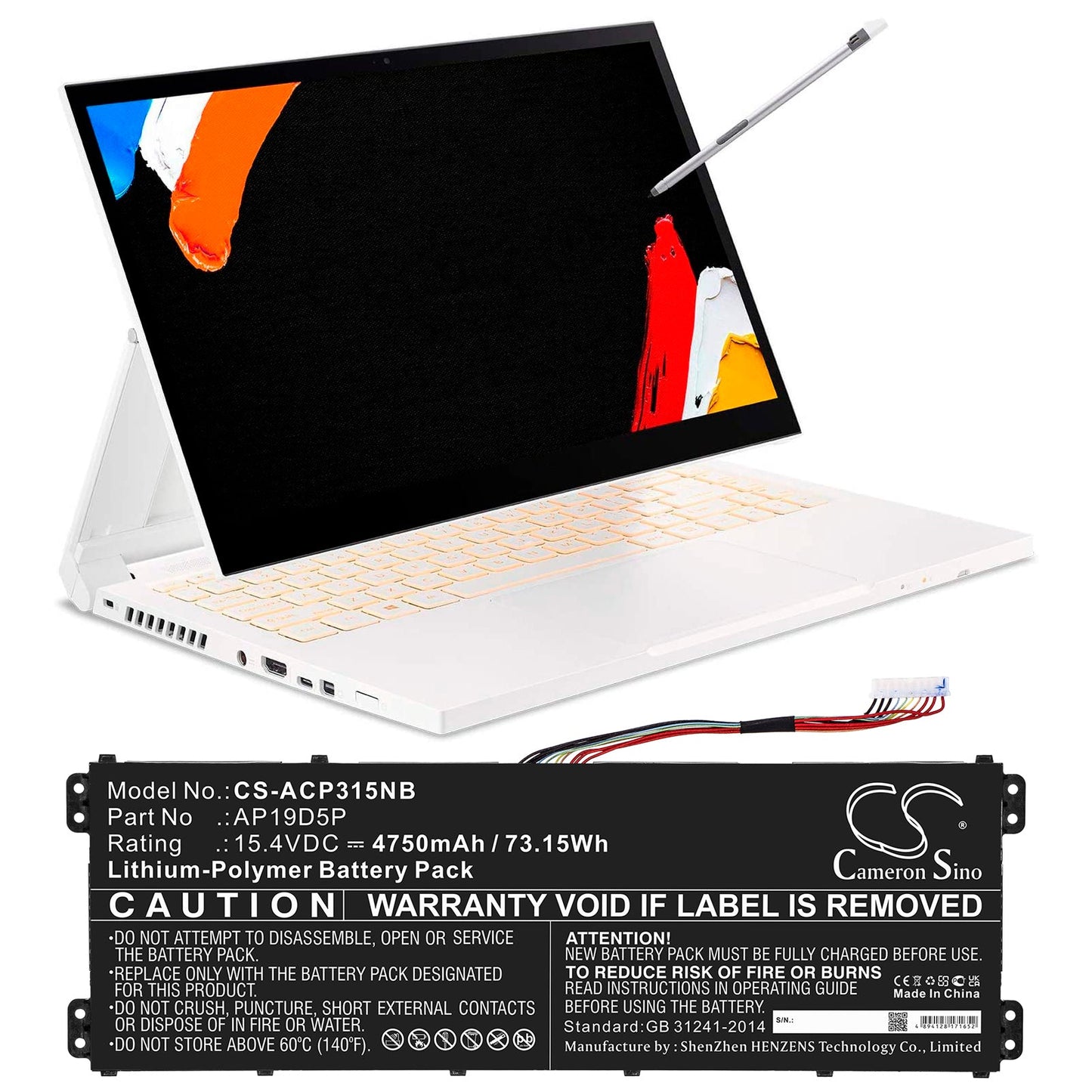 Replacement Battery for Acer  Conceptd 3 Cn315-71-72j3 – Notebook, Laptop – 4750mAh / 73.15Wh / 15.4V