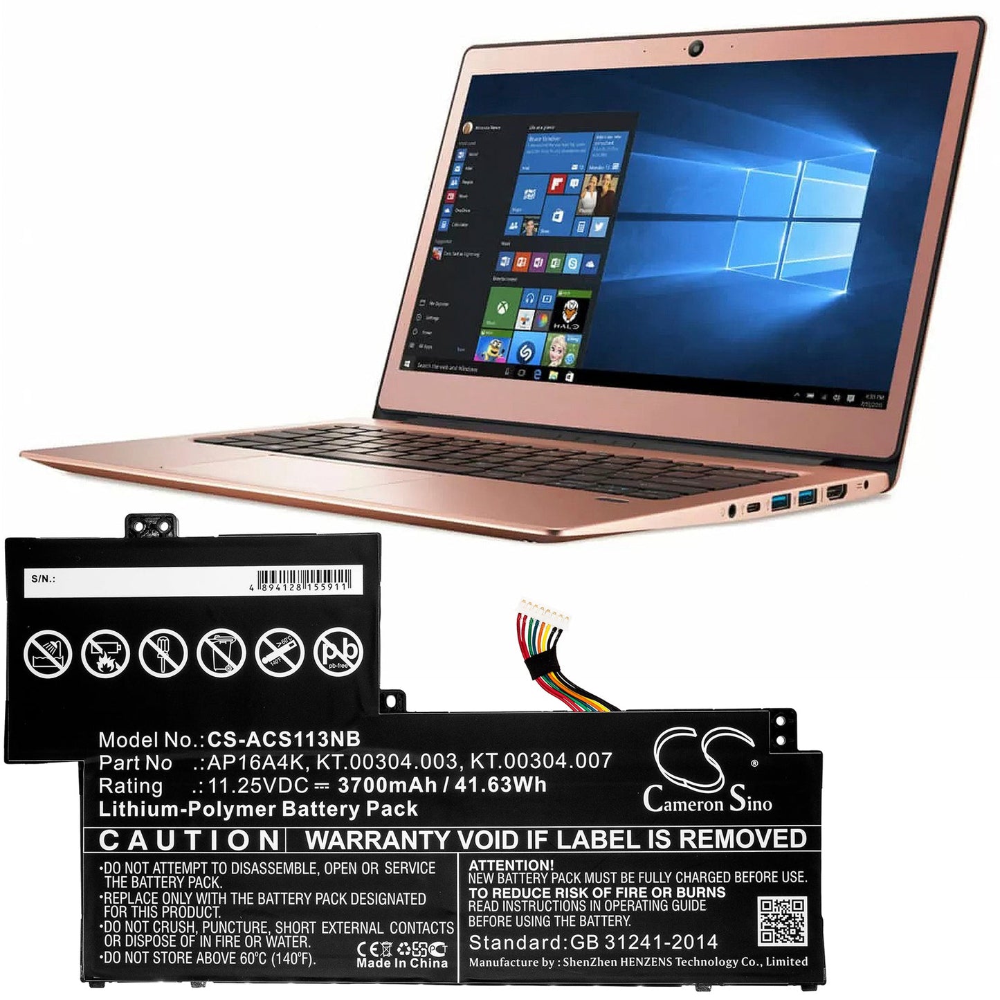 Replacement Battery for Acer  Aspire One Cloudbook 11 AO1-13 – Notebook, Laptop – 3700mAh / 41.63Wh / 11.25V