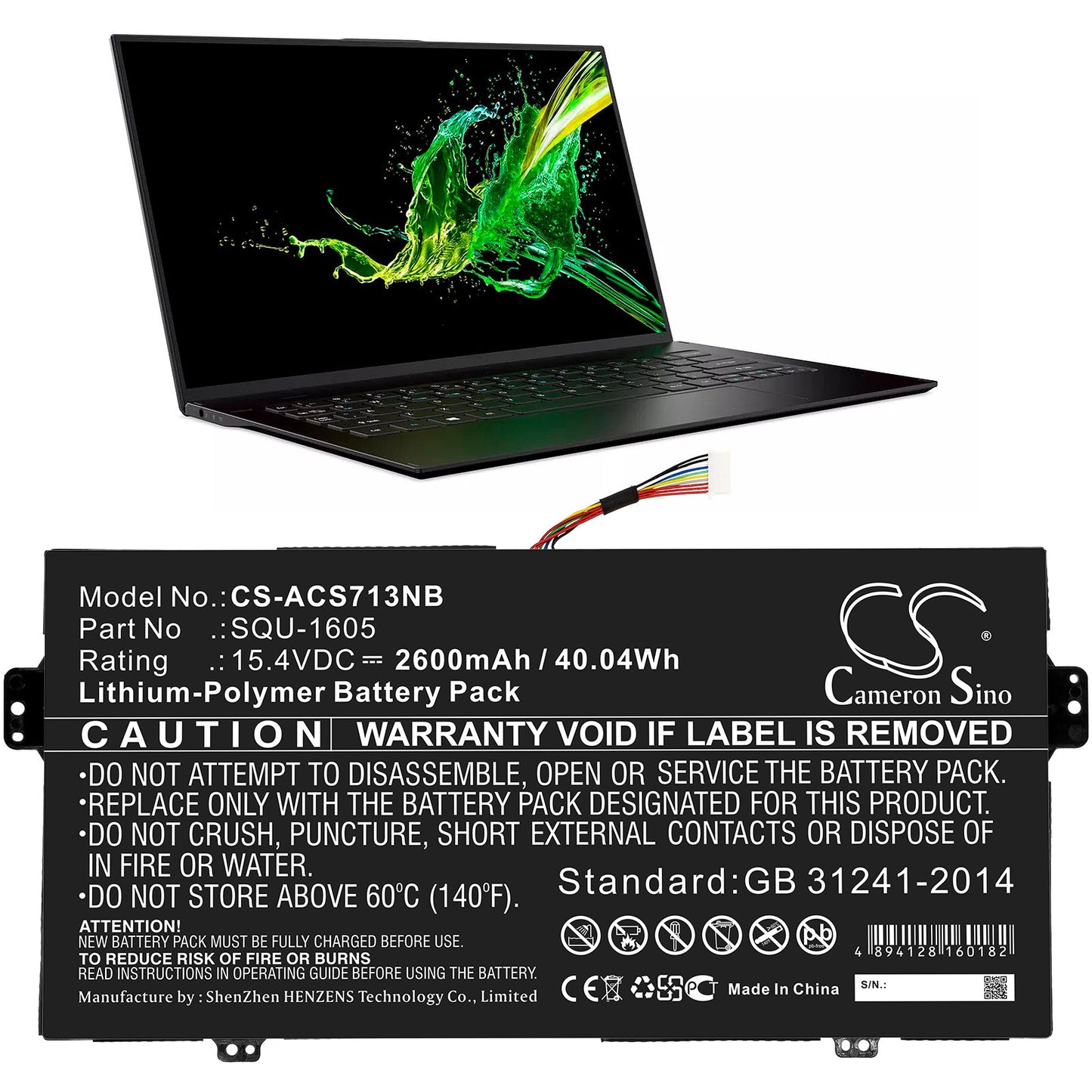 Replacement Battery for Acer  SF713-51 – Notebook, Laptop – 2600mAh / 40.04Wh / 15.4V