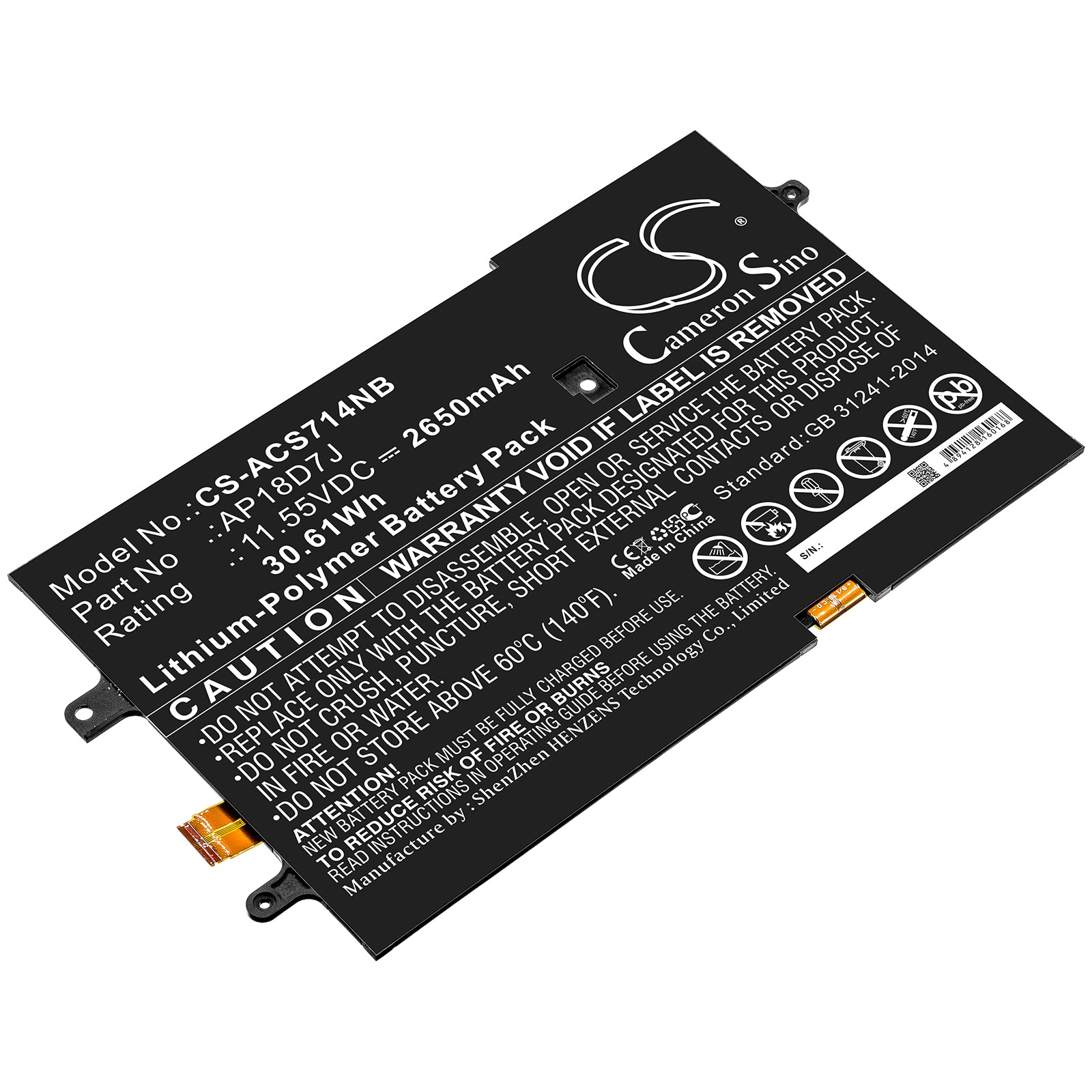 Replacement Battery for Acer Swift 7 SF714-52T-763C14 – Notebook, Laptop – 2650mAh / 11.55V - image 1