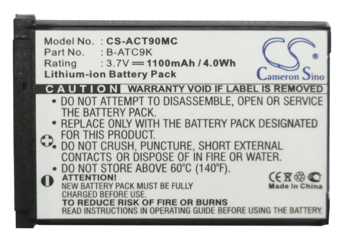 Replacement Battery for Oregon Scientific  ATC9k – Camera – 1100mAh / 4.07Wh / 3.7V