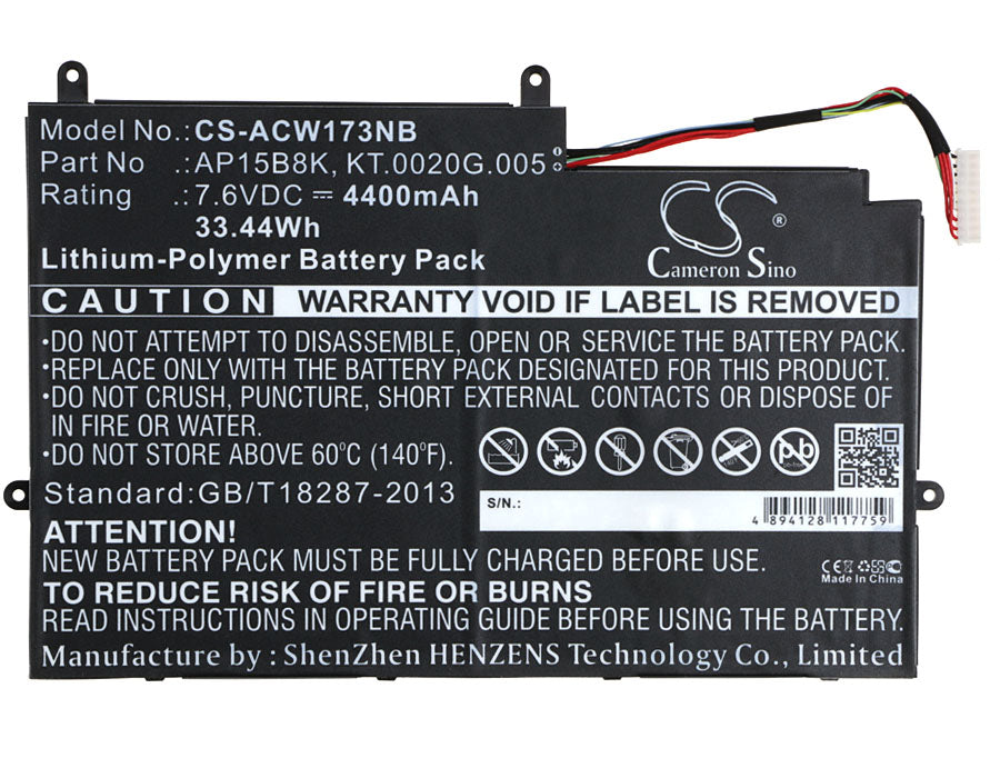Replacement Battery for Acer  Aspire Switch 11 SW5-173 – Notebook, Laptop – 4400mAh / 33.44Wh / 7.6V