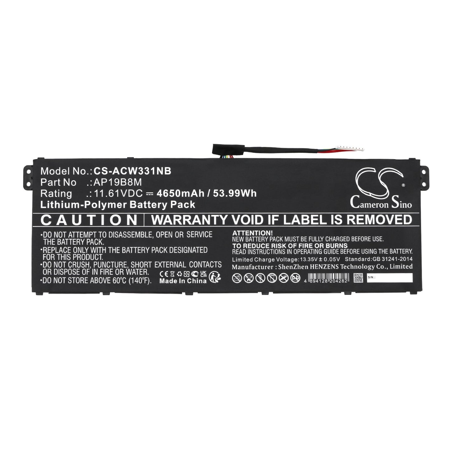 Replacement Battery for Acer  Aspire Vero AV15-52 – Notebook, Laptop – 4650mAh / 53.99Wh / 11.61V