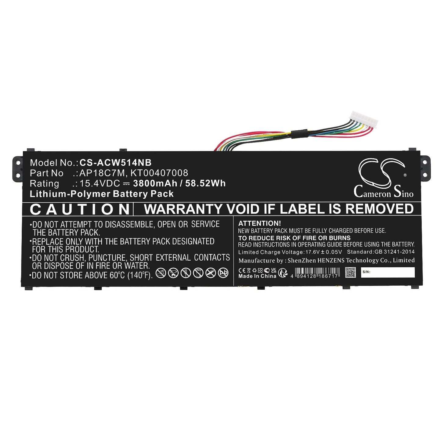 Replacement Battery for Acer  ConceptD 3 CN316-73G-729B – Notebook, Laptop – 3800mAh / 58.52Wh / 15.4V