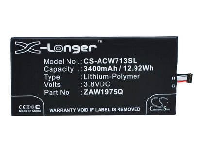 Replacement Battery for Acer Iconia Tab 7 – Tablet – 3400mAh / 3.8V - image 1