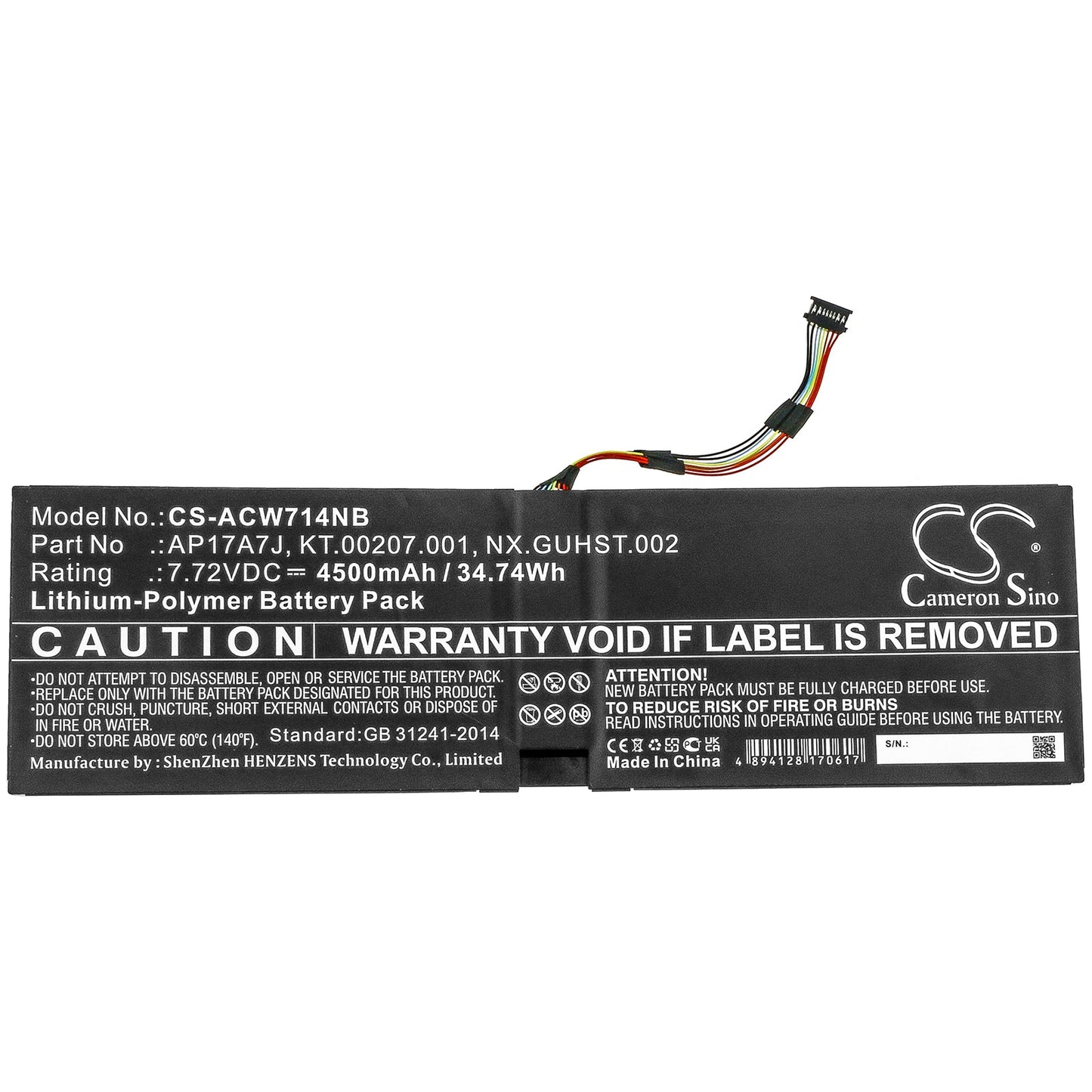 Replacement Battery for Acer  Swift 7 SF714-51T – Notebook, Laptop – 4500mAh / 34.74Wh / 7.72V