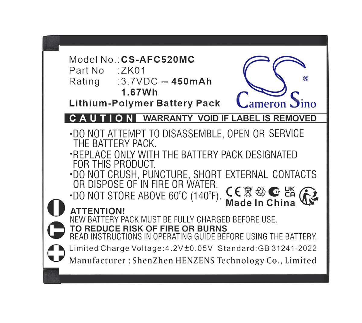 Replacement Battery for AgfaPhoto Realishot DC5200 – Camera – 450mAh / 3.7V