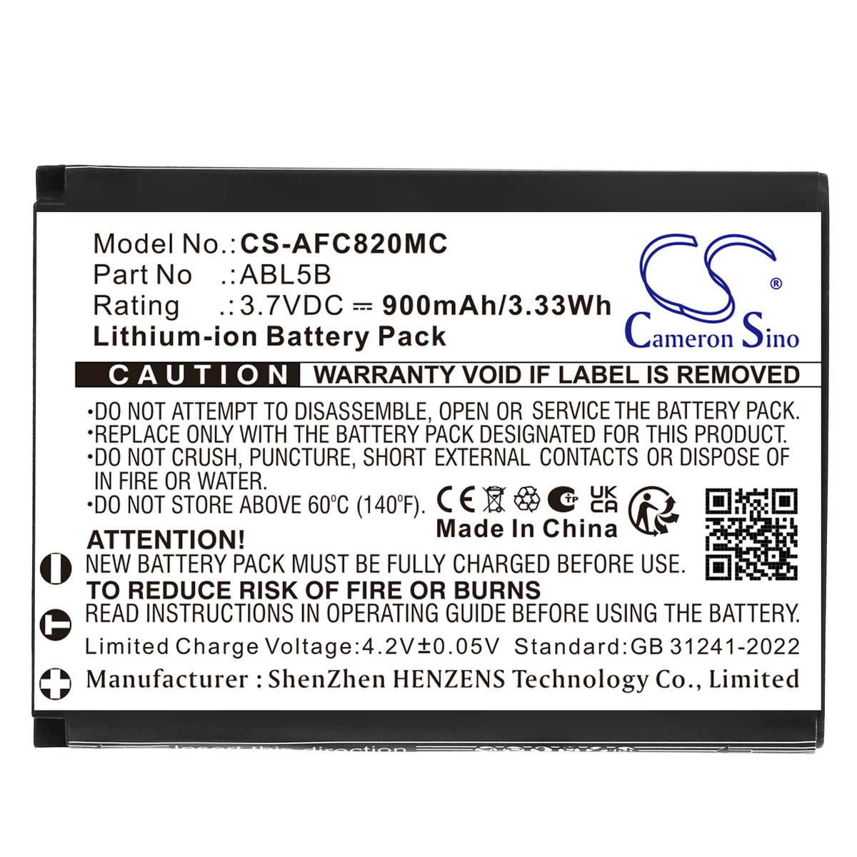 Replacement Battery for AgfaPhoto DC8200 – Camera – 900mAh / 3.7V