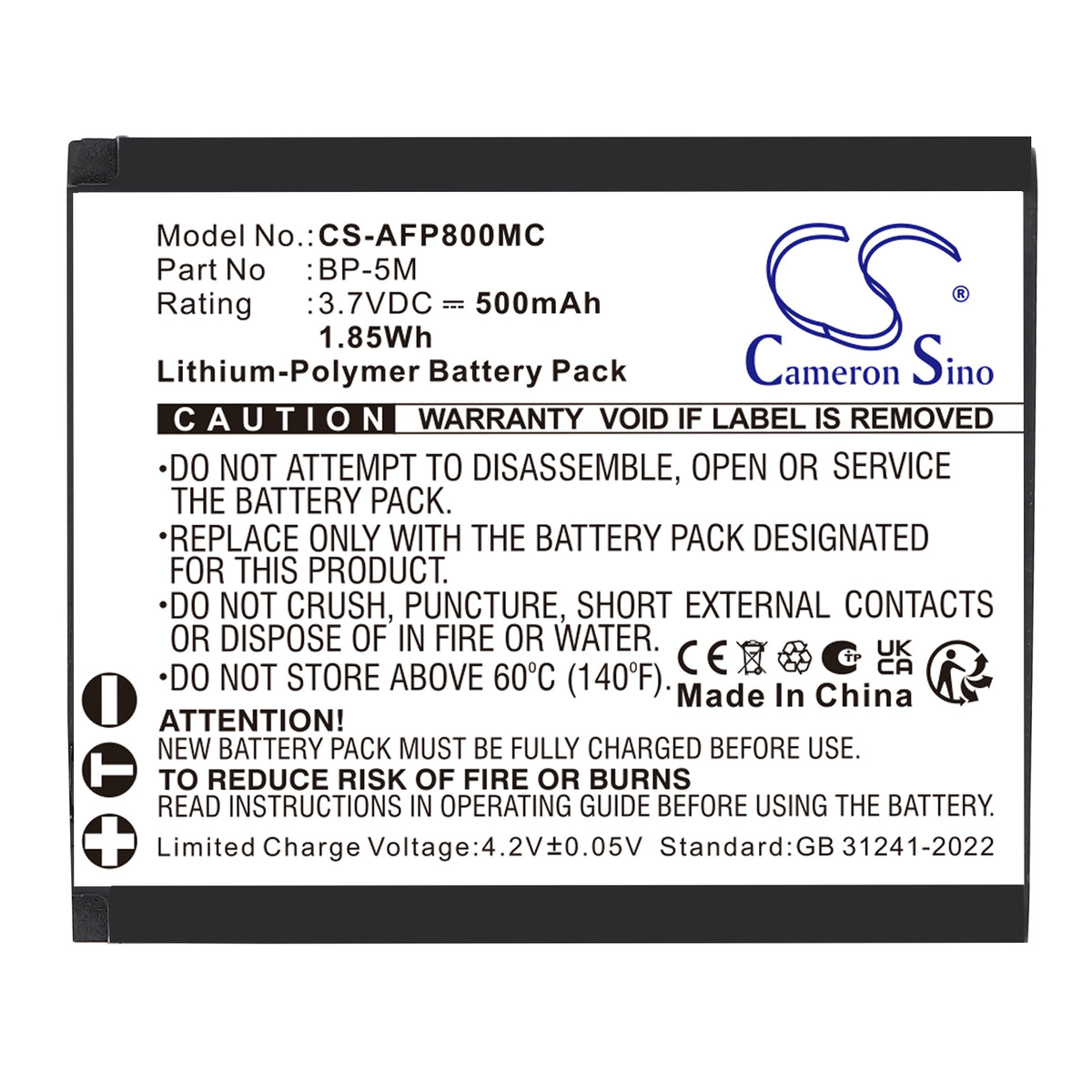 Replacement Battery for AgfaPhoto Realishot WP8000 – Camera – 500mAh / 3.7V