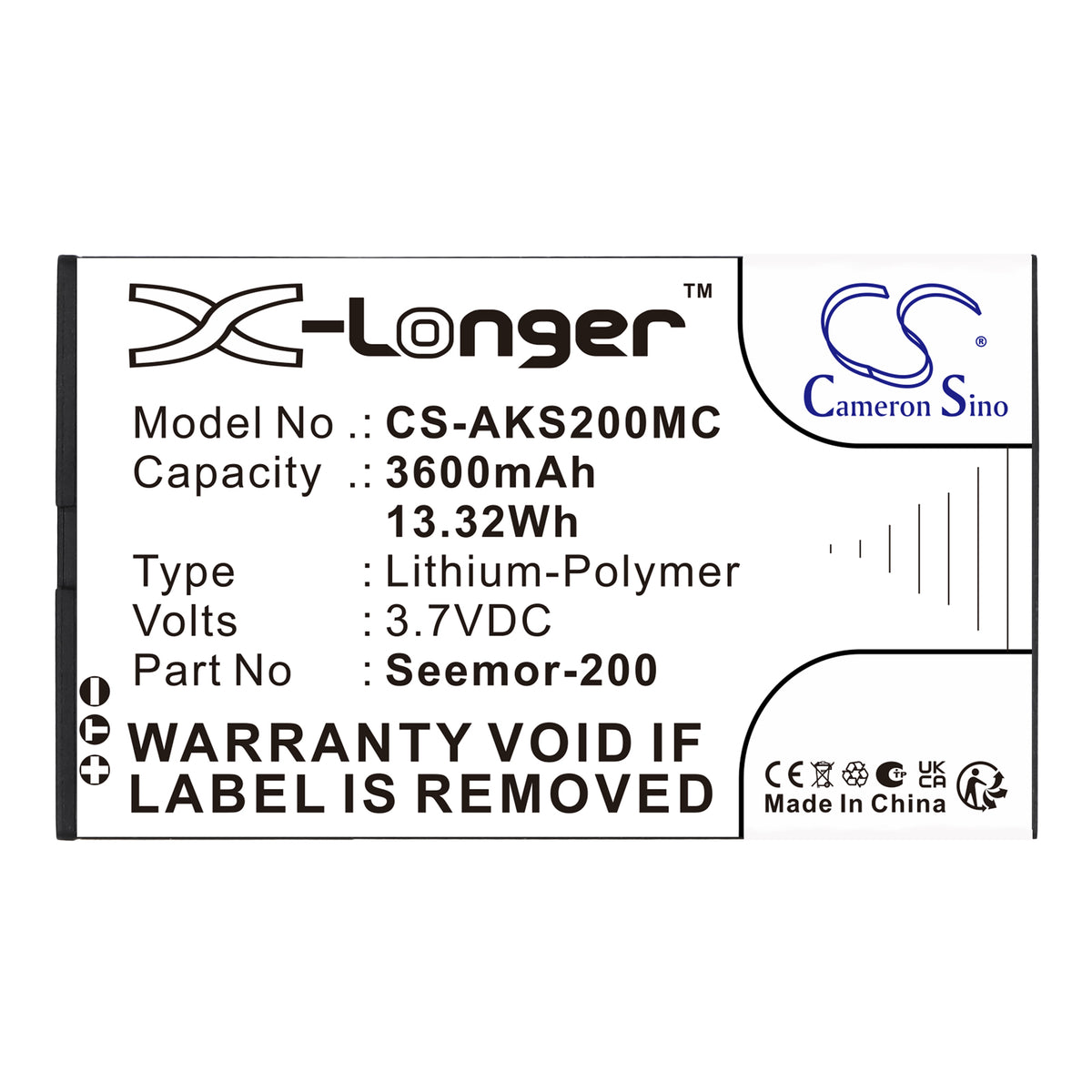 Replacement Battery for AKASO Seemor 200 – Camera – 3600mAh / 3.7V