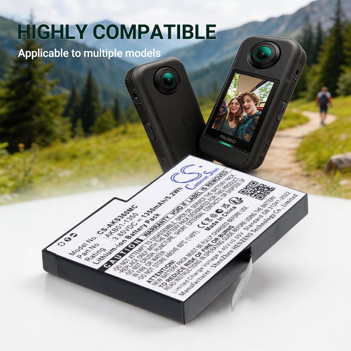 Replacement Battery for AKASO 360 Action Camera – Camera – 1350mAh / 3.85V