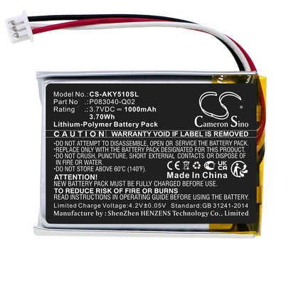 Replacement Battery for AKG  C50BT – Wireless Headset – 1000mAh / 3.70Wh / 3.7V