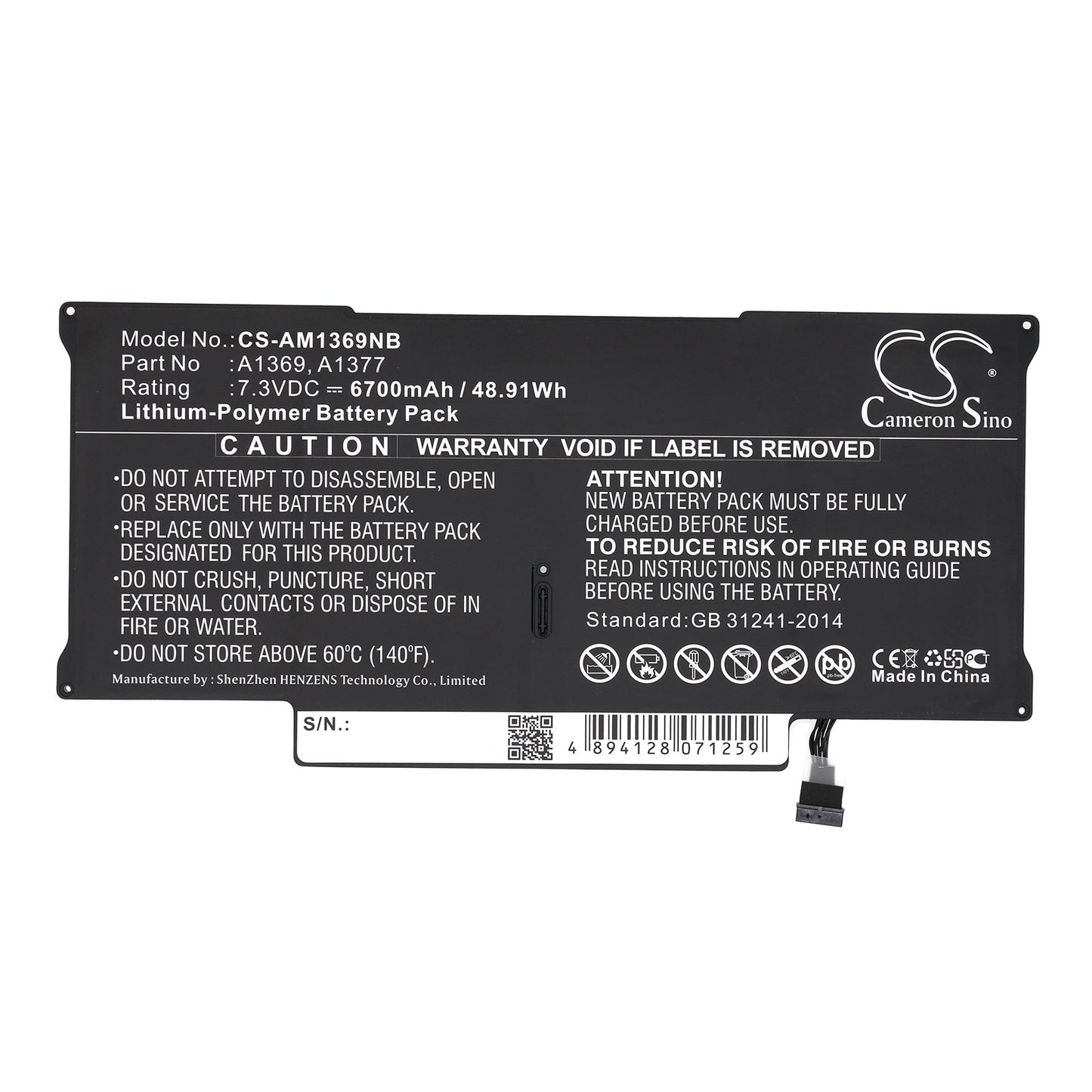 Replacement Battery for Apple  Macbook Air 13.3 MC503B/A – Notebook, Laptop – 6700mAh / 48.91Wh / 7.3V