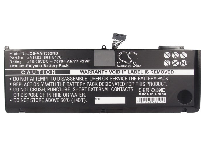Replacement Battery for Apple  Macbook Pro 15" inch i7 – Notebook, Laptop – 7070mAh / 77.42Wh / 10.95V