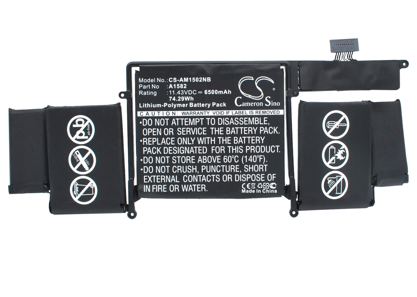 Replacement Battery for Apple  A1502 – Notebook, Laptop – 6500mAh / 74.3Wh / 11.43V