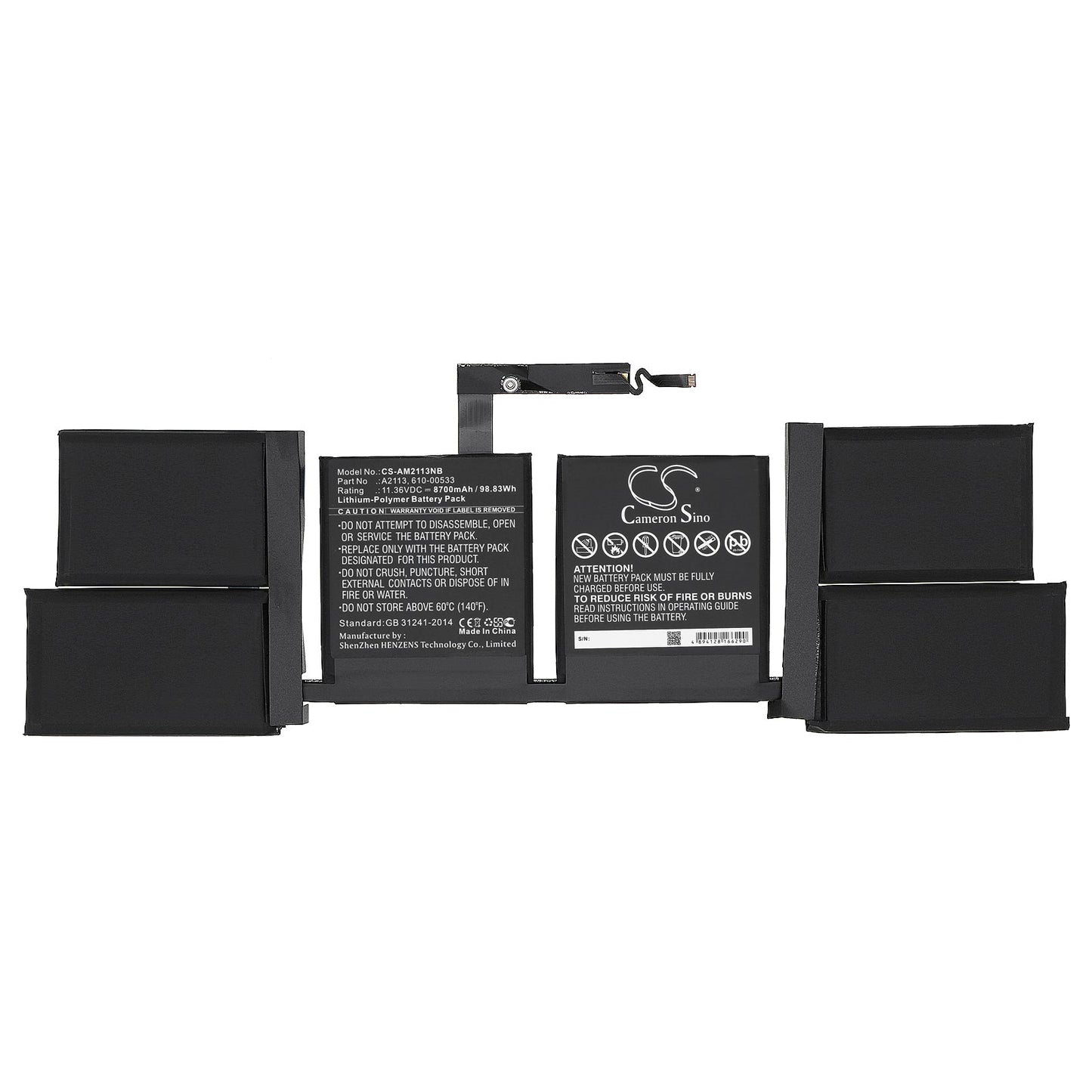 Replacement Battery for Apple  A1708 – Notebook, Laptop – 8700mAh / 98.83Wh / 11.36V