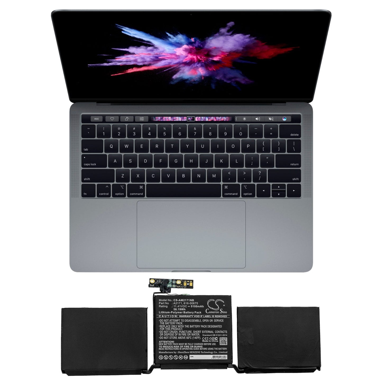 Replacement Battery for Apple  MacBook Pro 13 Inch Two Thunde – Notebook, Laptop – 5100mAh / 58.19Wh / 11.41V