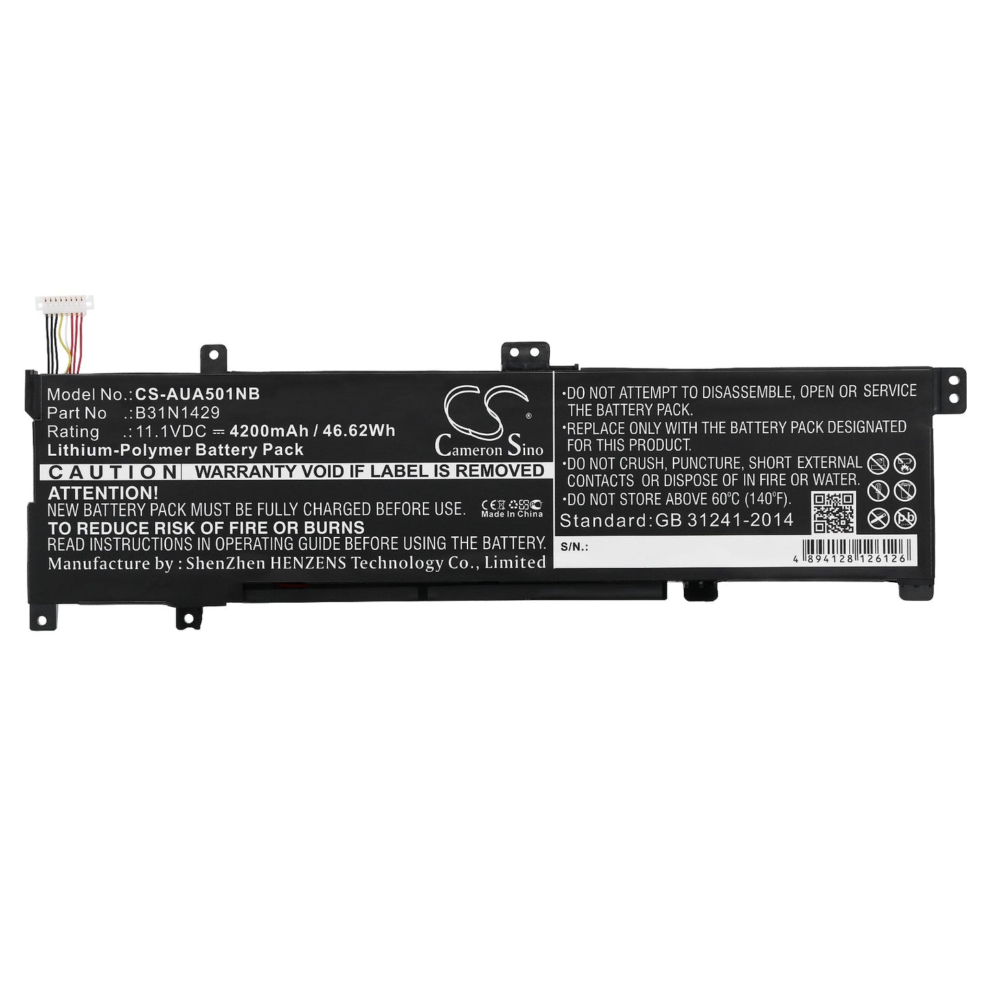 Replacement Battery for Asus  A501C1-Z1-C10 – Notebook, Laptop – 4200mAh / 46.62Wh / 11.1V