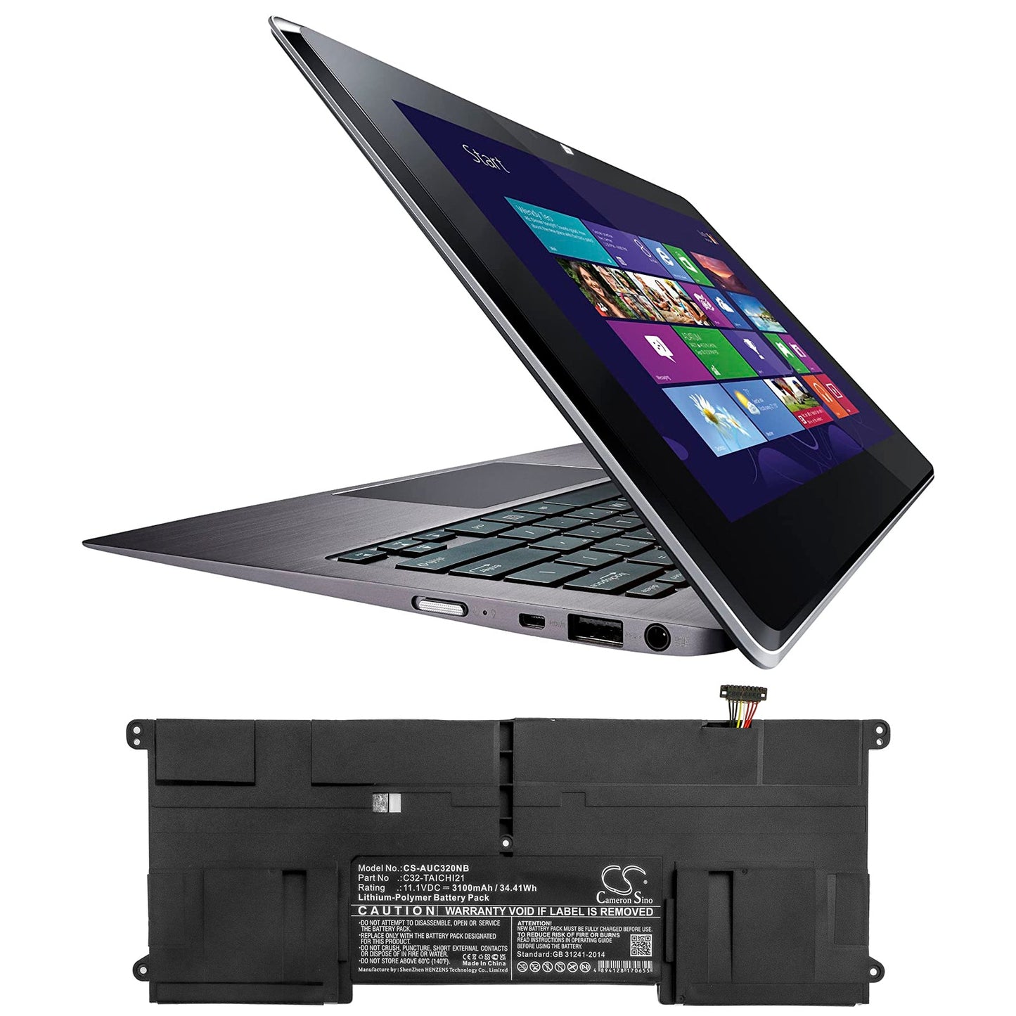 Replacement Battery for Asus  Taichi 21 – Notebook, Laptop – 3100mAh / 34.41Wh / 11.1V