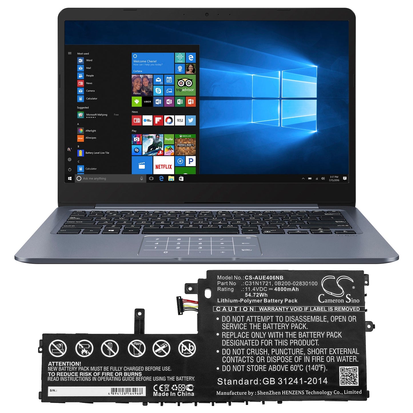 Replacement Battery for Asus  E406MA – Notebook, Laptop – 4800mAh / 54.72Wh / 11.4V