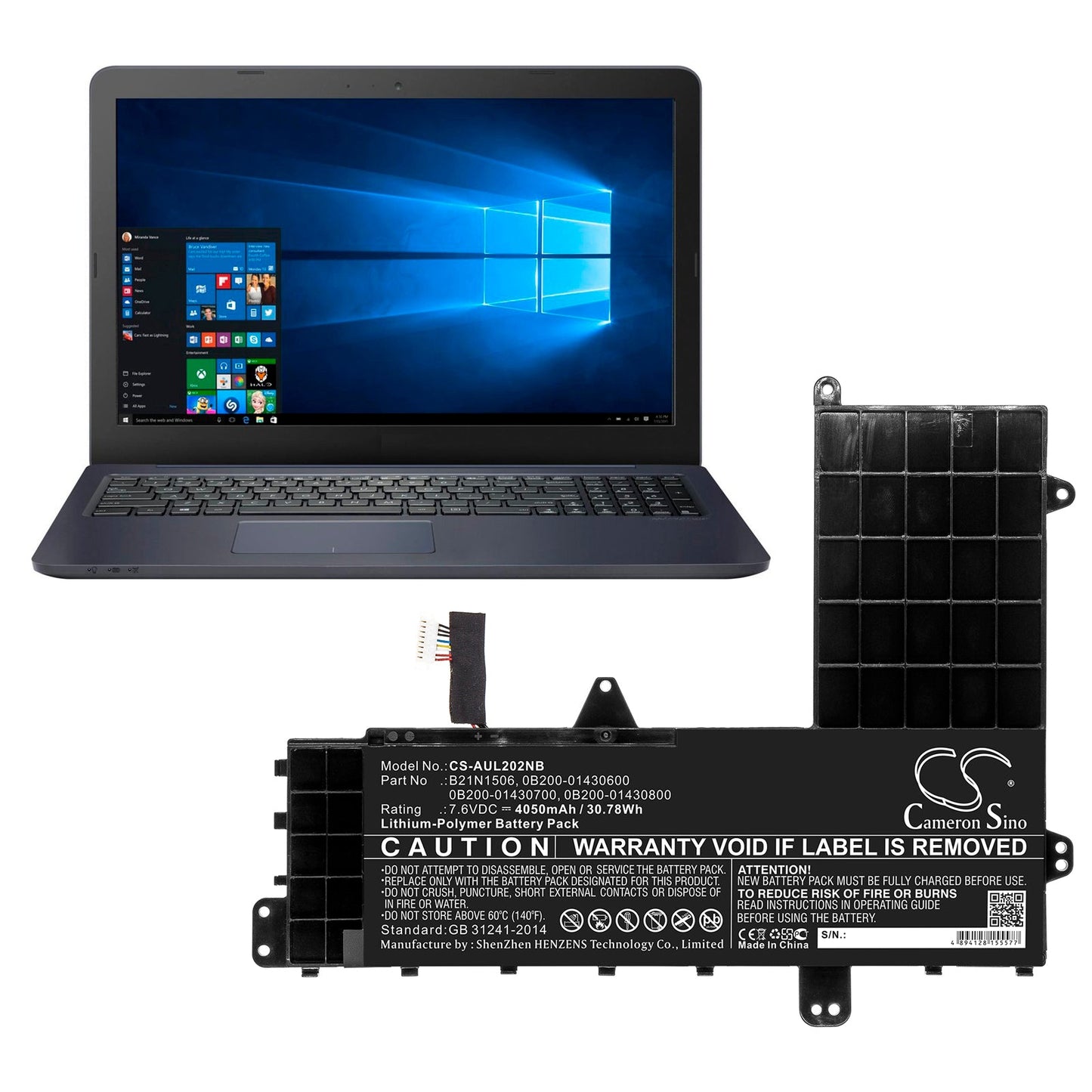 Replacement Battery for Asus  E502NA-2A – Notebook, Laptop – 4050mAh / 30.78Wh / 7.6V