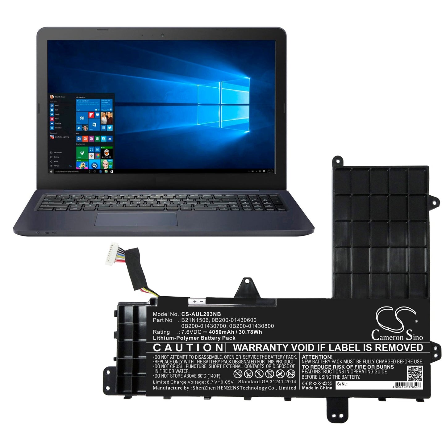 Replacement Battery for Asus  E502NA-2A – Notebook, Laptop – 4050mAh / 30.78Wh / 7.6V