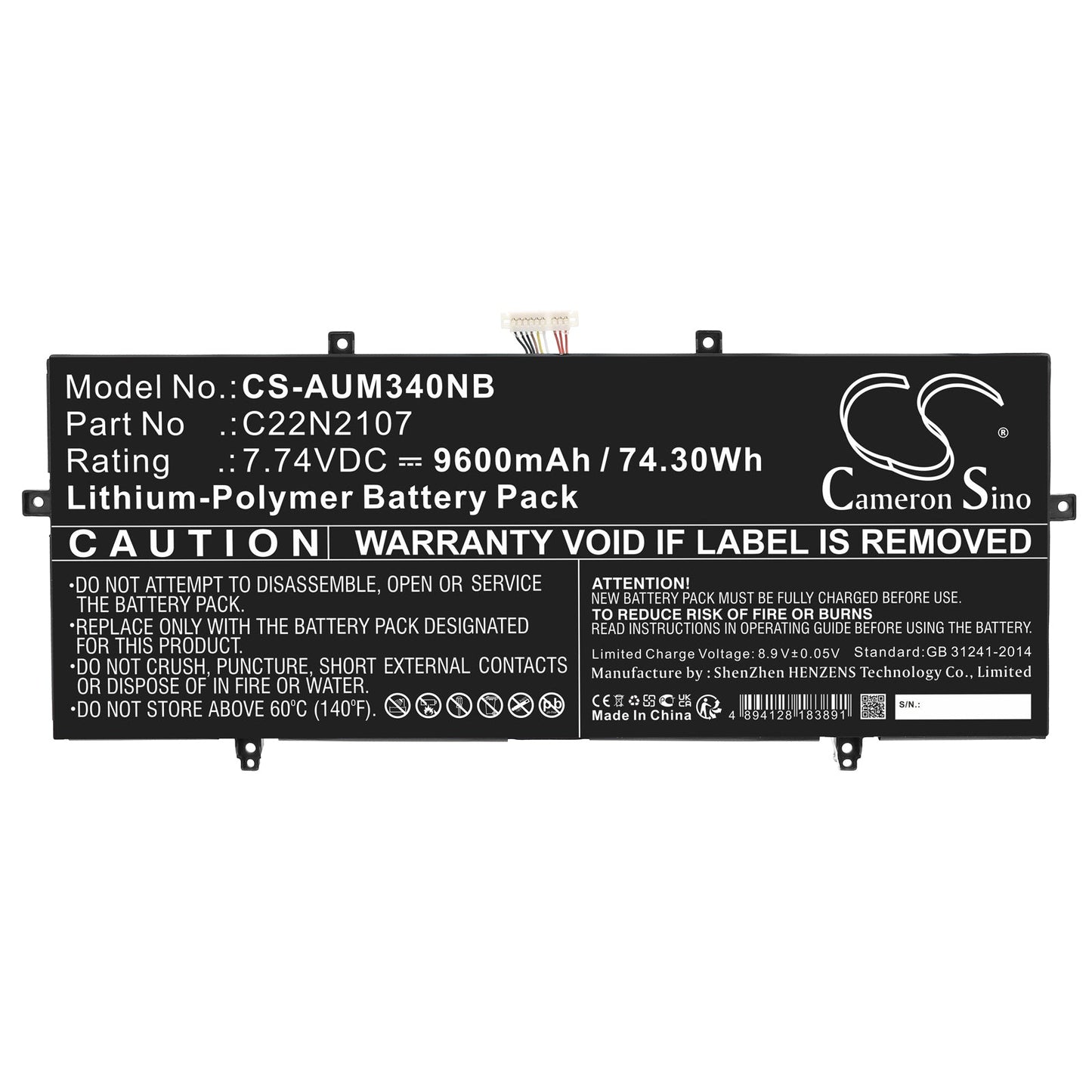 Replacement Battery for Asus  Zenbook 14 2022 UX4302ZA – Notebook, Laptop – 9600mAh / 74.30Wh / 7.74V