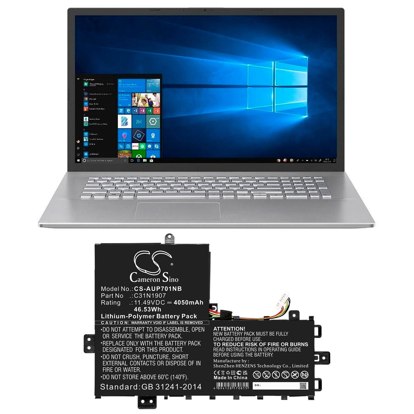Replacement Battery for Asus  Business P1701DA – Notebook, Laptop – 4050mAh / 46.53Wh / 11.49V