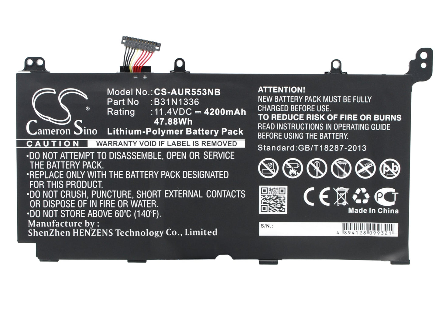 Replacement Battery for Asus  A551LN – Notebook, Laptop – 4200mAh / 47.88Wh / 11.4V