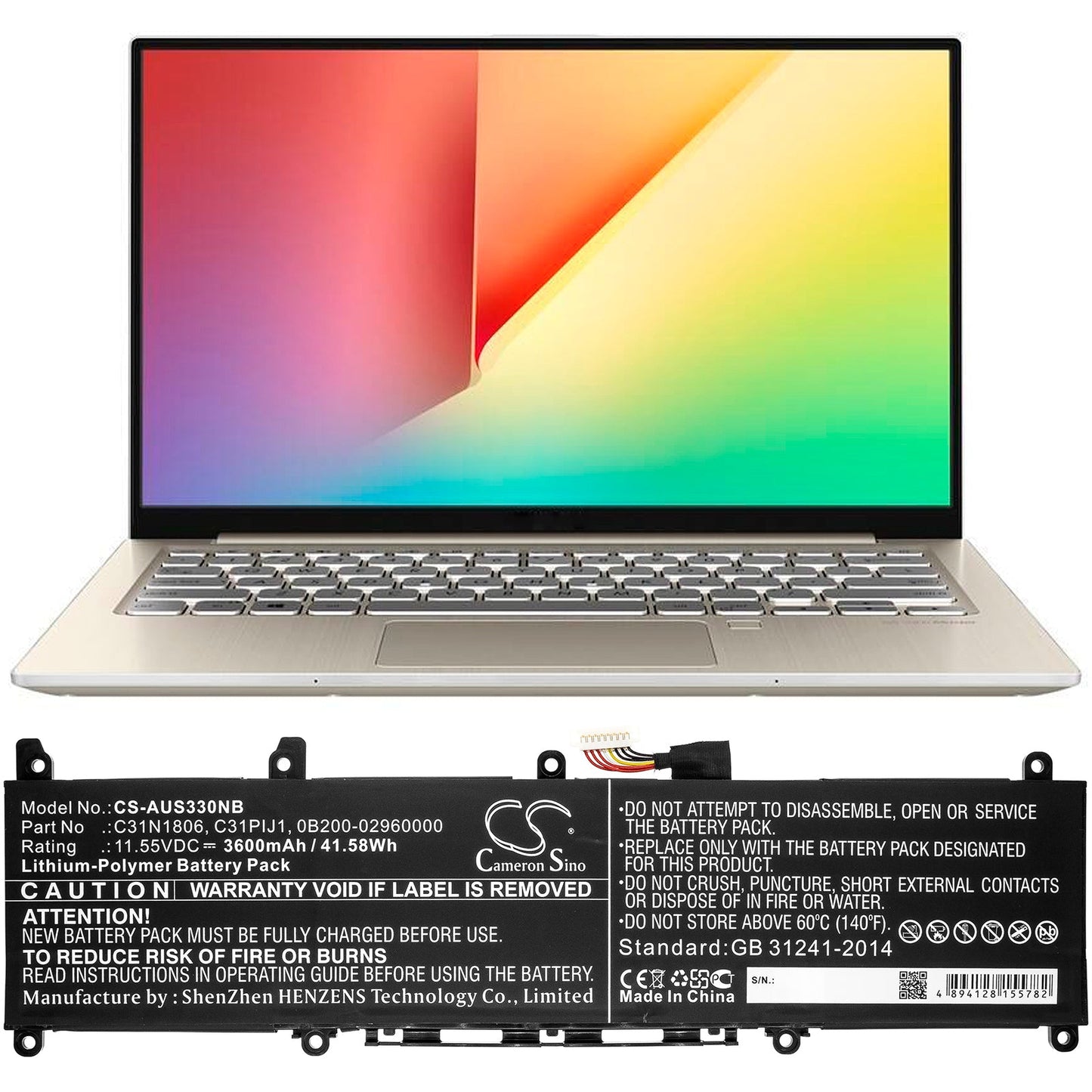 Replacement Battery for Asus  adol 13 – Notebook, Laptop – 3600mAh / 41.58Wh / 11.55V