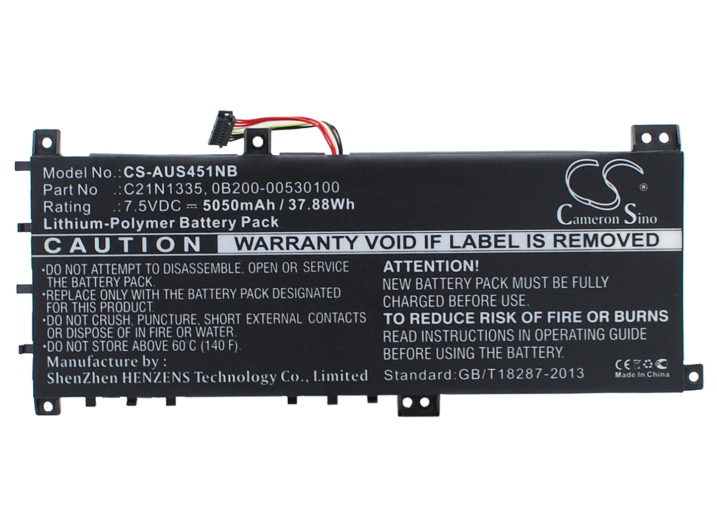 Replacement Battery for Asus  K451L – Notebook, Laptop – 5050mAh / 37.88Wh / 7.5V
