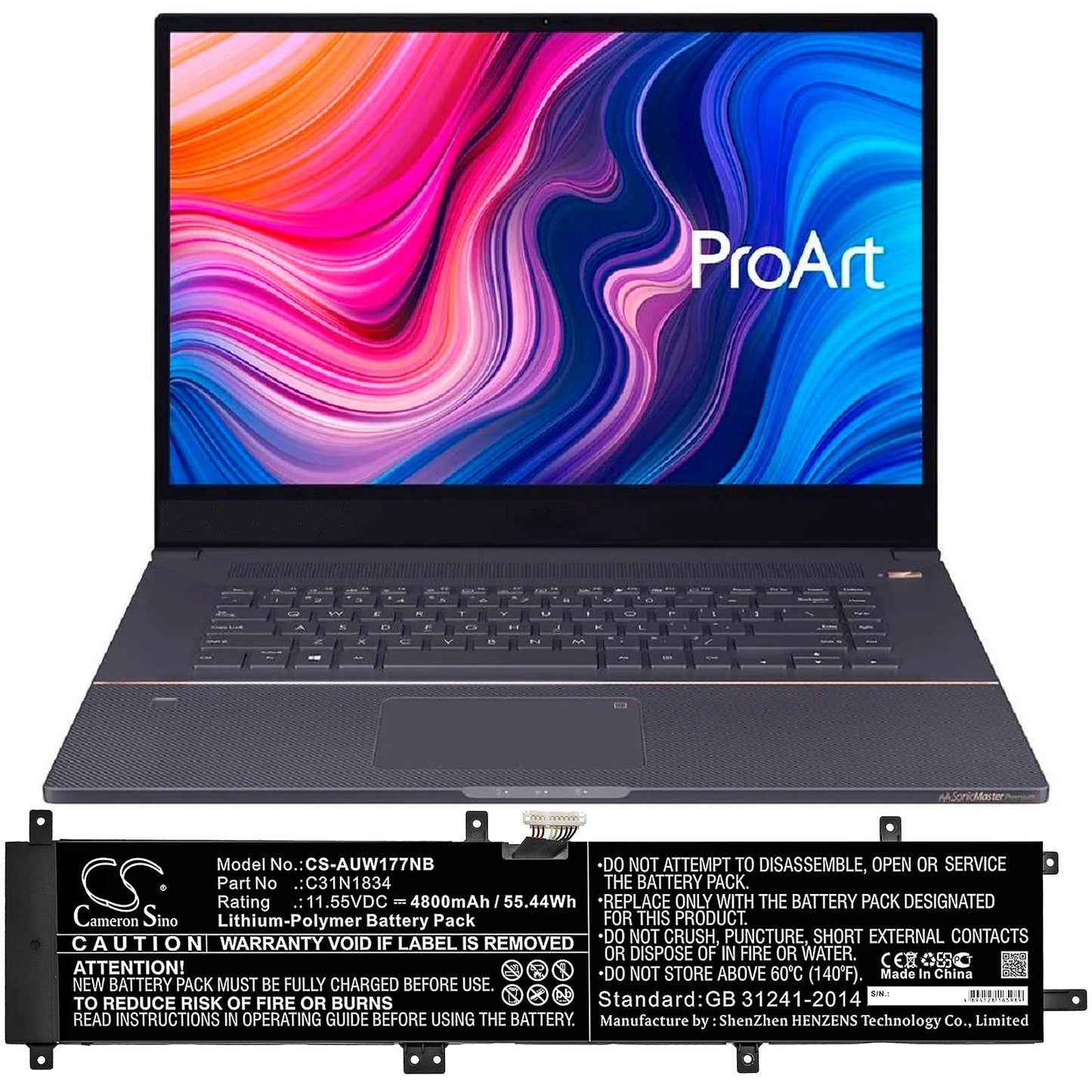Replacement Battery for Asus  ProArt StudioBook 17 H700GV – Notebook, Laptop – 4800mAh / 55.44Wh / 11.55V